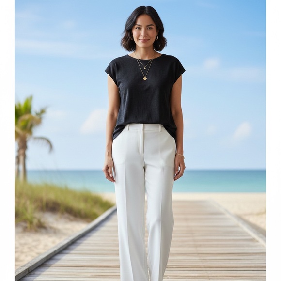 Tahari Tops - Tahari 100% Linen Black Cap Sleeve Top - Button Back Detail - Large